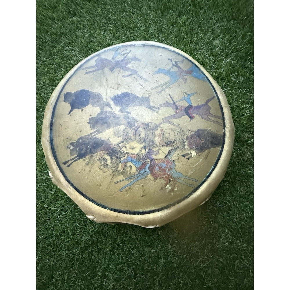 Painted Double-Sided Drum: Bison Hunt (Signed)
